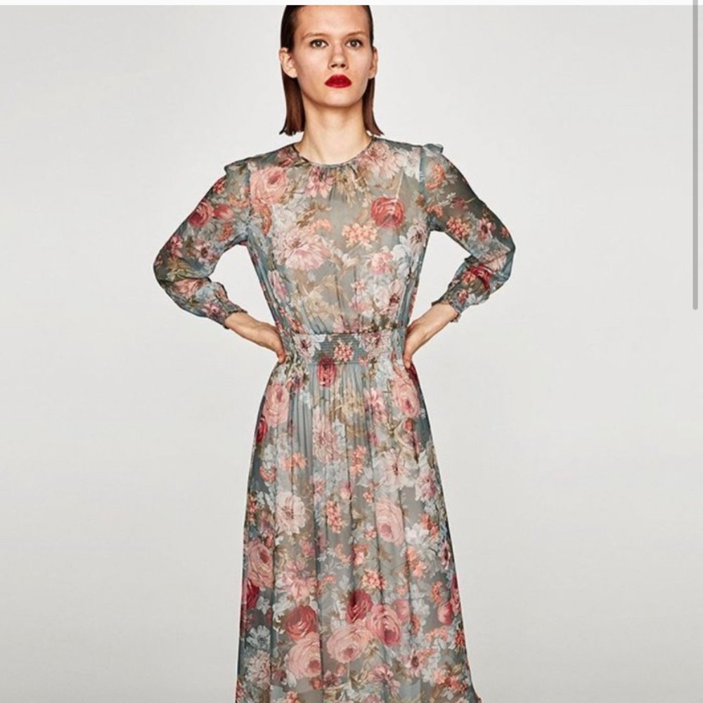 Zara midi sheer floral dress